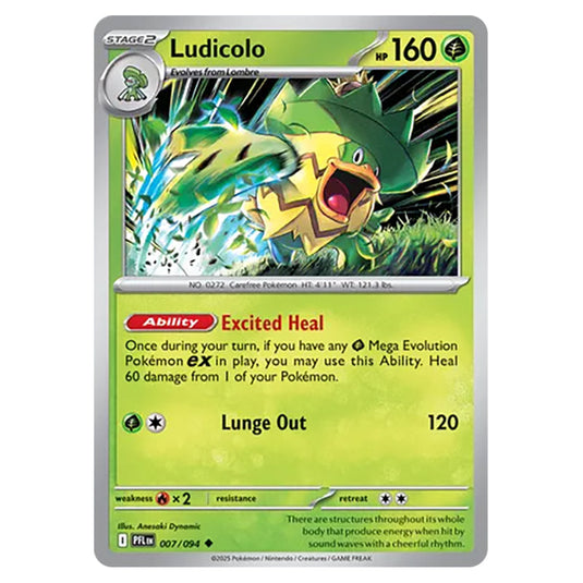 Ludicolo 007 reverse holo card from the Pokemon set Mega Evolution - Phantasmal Flames
