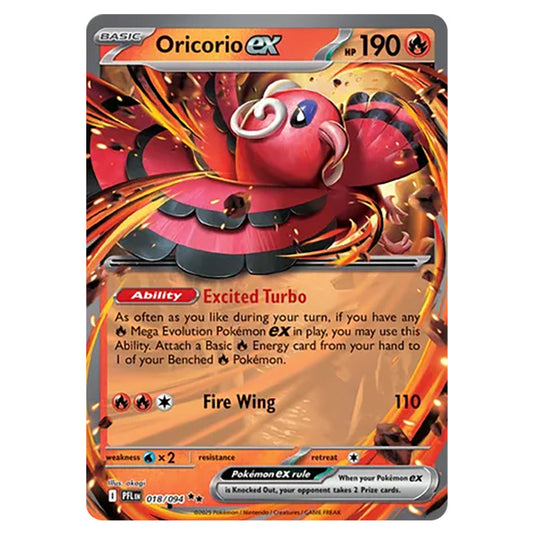 Oricorio ex 018 card from the Pokemon set Mega Evolution - Phantasmal Flames