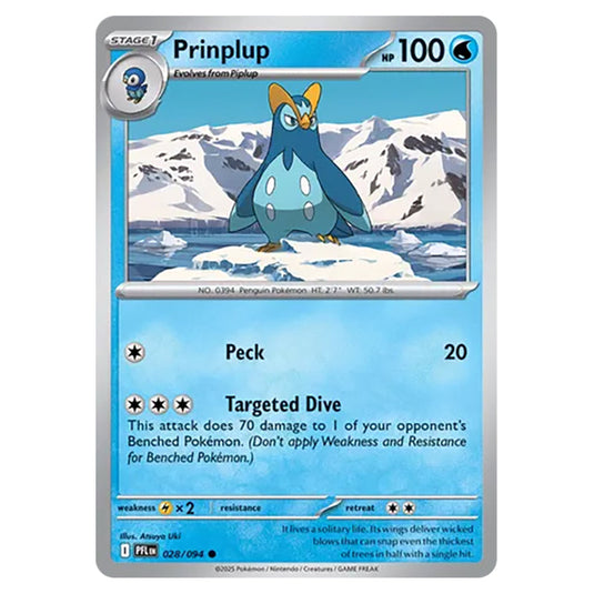 Prinplup 028 reverse holo card from the Pokemon set Mega Evolution - Phantasmal Flames