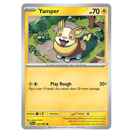 Yamper 030 reverse holo card from the Pokemon set Mega Evolution - Phantasmal Flames
