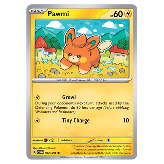 Pawmi 032 reverse holo card from the Pokemon set Mega Evolution - Phantasmal Flames