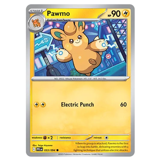 Pawmo 033 reverse holo card from the Pokemon set Mega Evolution - Phantasmal Flames