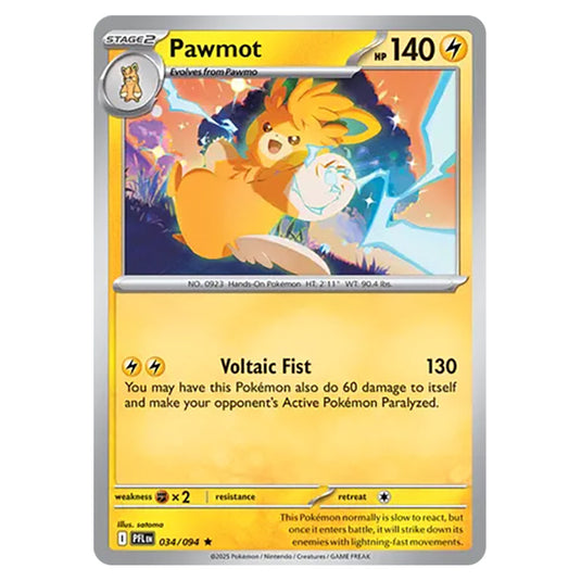 Pawmot 034 reverse holo card from the Pokemon set Mega Evolution - Phantasmal Flames