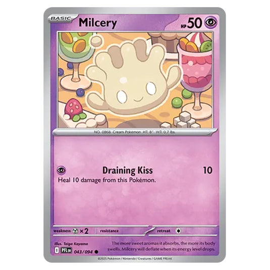 Milcery 043 reverse holo card from the Pokemon set Mega Evolution - Phantasmal Flames
