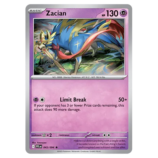 Zacian 045 reverse holo card from the Pokemon set Mega Evolution - Phantasmal Flames