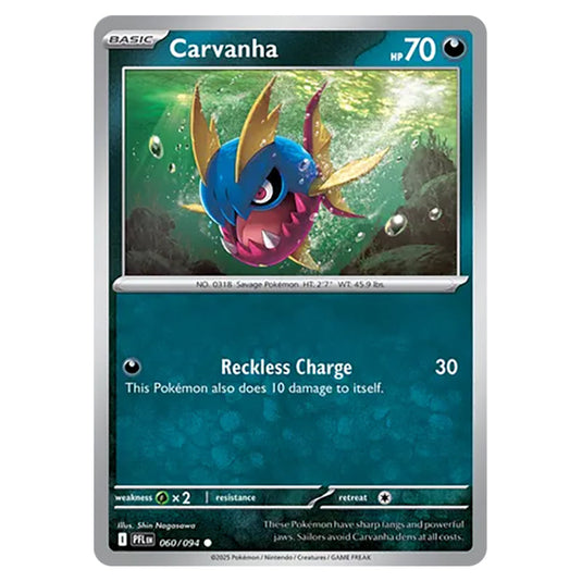 Carvanha 060 card from the Pokemon set Mega Evolution - Phantasmal Flames