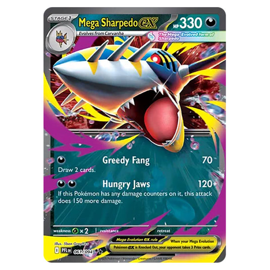 Mega Sharpedo ex 061 card from the Pokemon set Mega Evolution - Phantasmal Flames