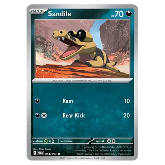 Sandile 064 reverse holo card from the Pokemon set Mega Evolution - Phantasmal Flames