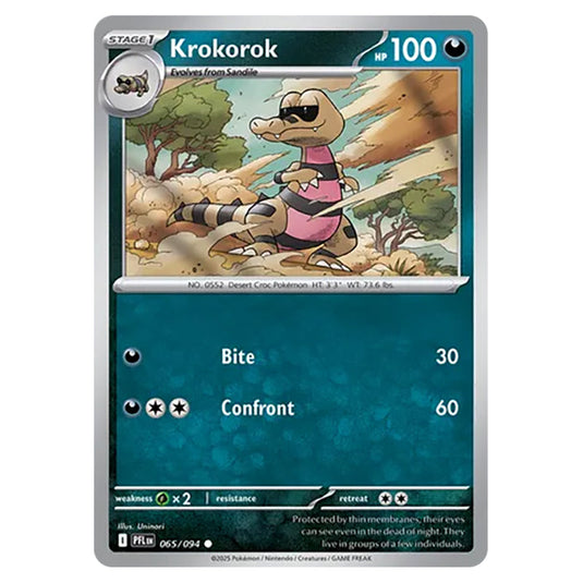 Krokorok 065 reverse holo card from the Pokemon set Mega Evolution - Phantasmal Flames
