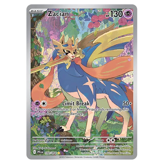 Zacian 100 card from the Pokemon set Mega Evolution - Phantasmal Flames