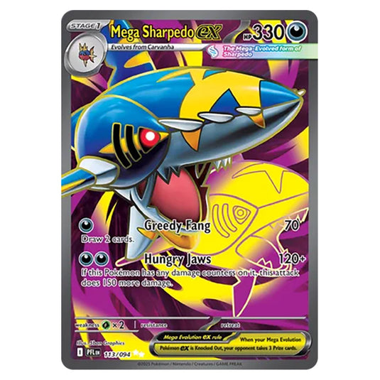 Mega Sharpedo ex 113 card from the Pokemon set Mega Evolution - Phantasmal Flames