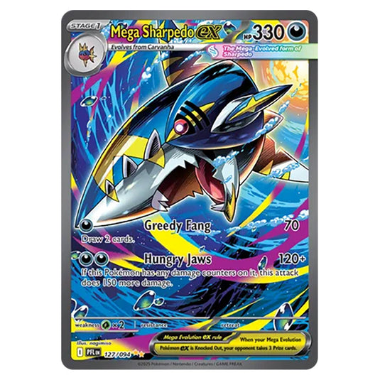 Mega Sharpedo ex 127 card from the Pokemon set Mega Evolution - Phantasmal Flames
