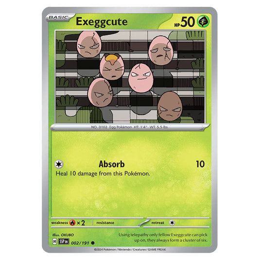 Exeggcute 002 card from the Pokemon set Surging Sparks