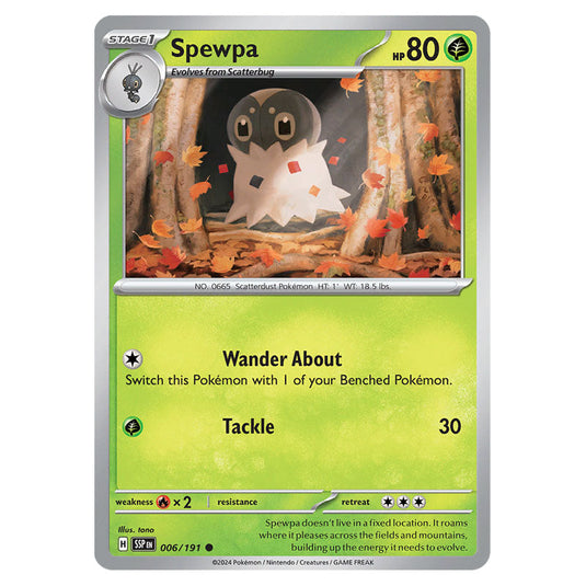 Spewpa 006 card from the Pokemon set Surging Sparks