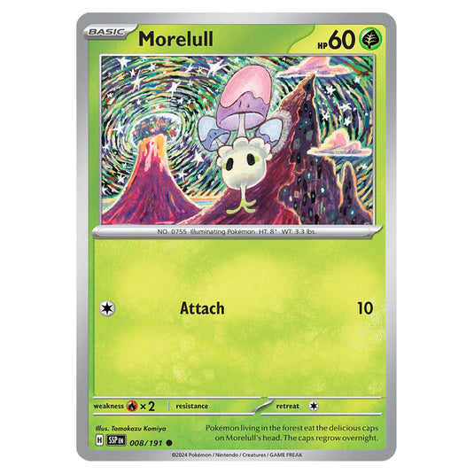 Morelull 008 card from the Pokemon set Surging Sparks