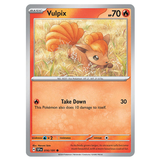 Vulpix 016 card from the Pokemon set Surging Sparks