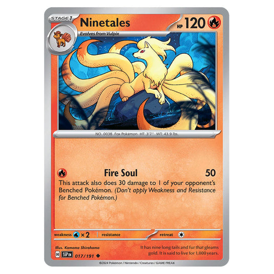 Ninetales 017 card from the Pokemon set Surging Sparks