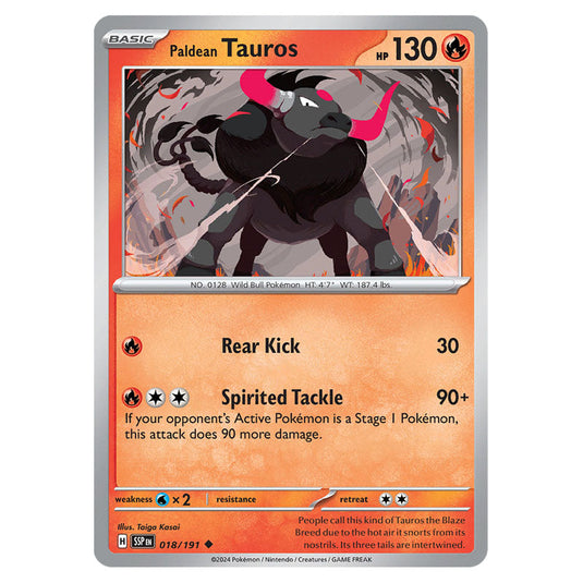 Paldean Tauros 018 card from the Pokemon set Surging Sparks