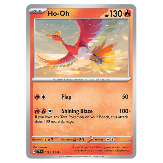 Ho-Oh 019 card from the Pokemon set Surging Sparks