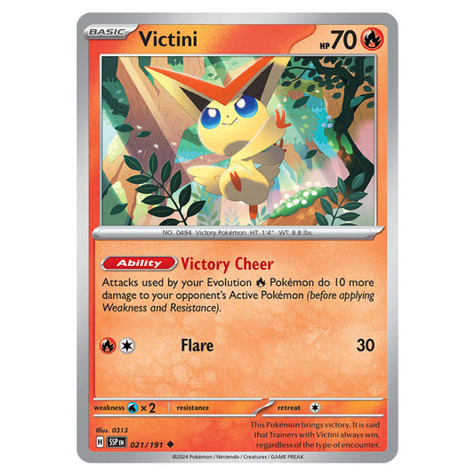 Victini 021 card from the Pokemon set Surging Sparks