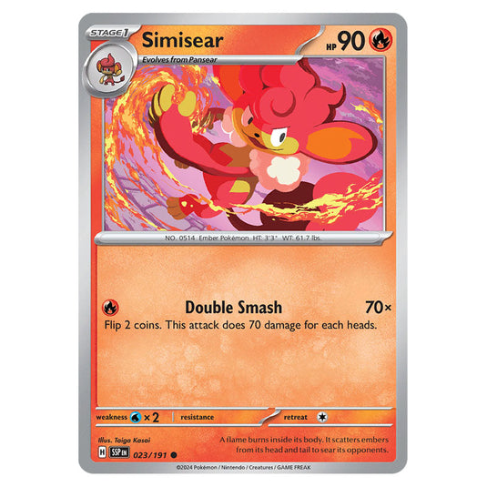 Simisear 023 card from the Pokemon set Surging Sparks