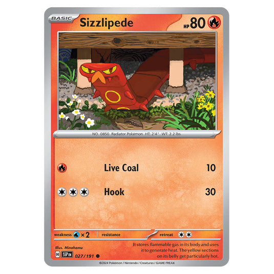 Sizzlipede 027 card from the Pokemon set Surging Sparks