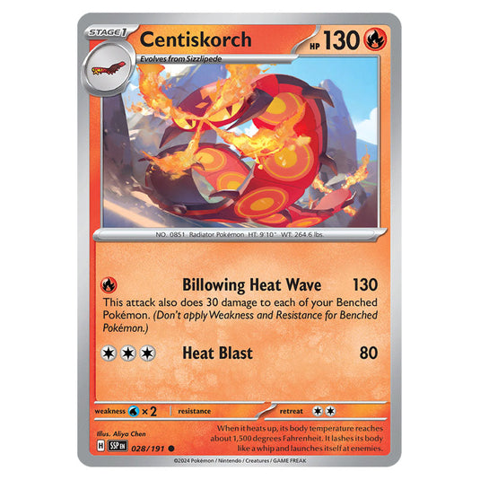 Centiskorch 028 card from the Pokemon set Surging Sparks