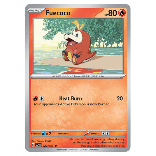 Fuecoco 029 card from the Pokemon set Surging Sparks