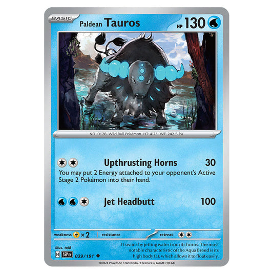 Paldean Tauros 039 card from the Pokemon set Surging Sparks