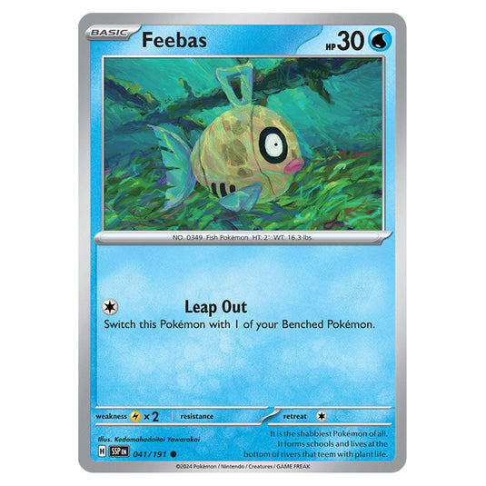 Feebas 041 card from the Pokemon set Surging Sparks