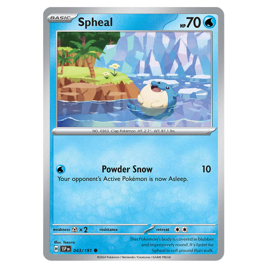 Spheal 043 card from the Pokemon set Surging Sparks