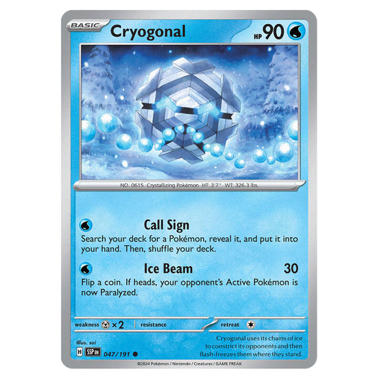 Cryogonal 047 card from the Pokemon set Surging Sparks