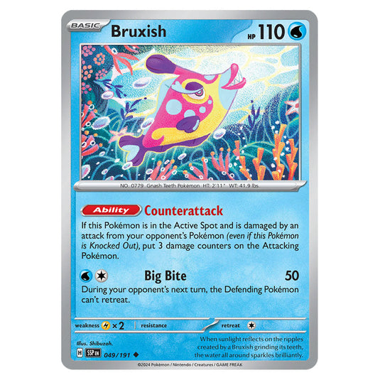 Bruxish 049 card from the Pokemon set Surging Sparks