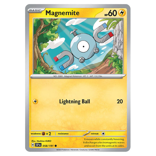 Magnemite 058 card from the Pokemon set Surging Sparks