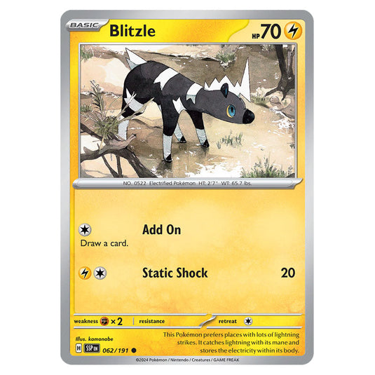 Blitzle 062 card from the Pokemon set Surging Sparks