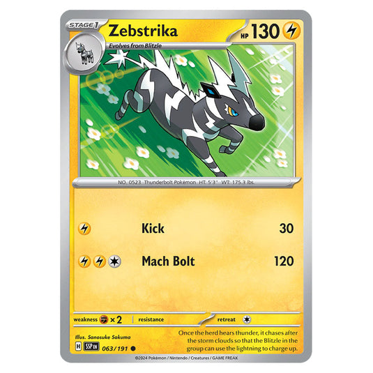 Zebstrika 063 card from the Pokemon set Surging Sparks