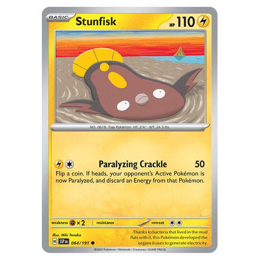 Stunfisk 064 card from the Pokemon set Surging Sparks