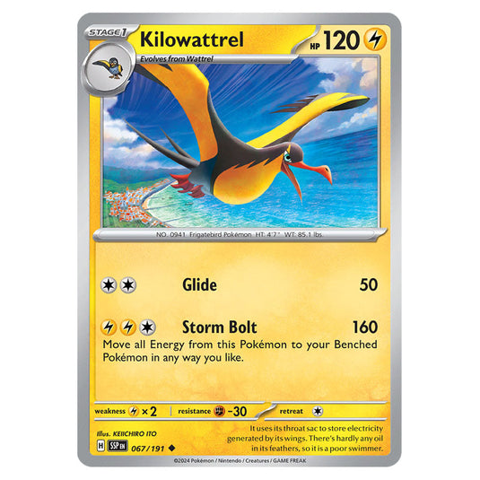 Kilowattrel 067 card from the Pokemon set Surging Sparks