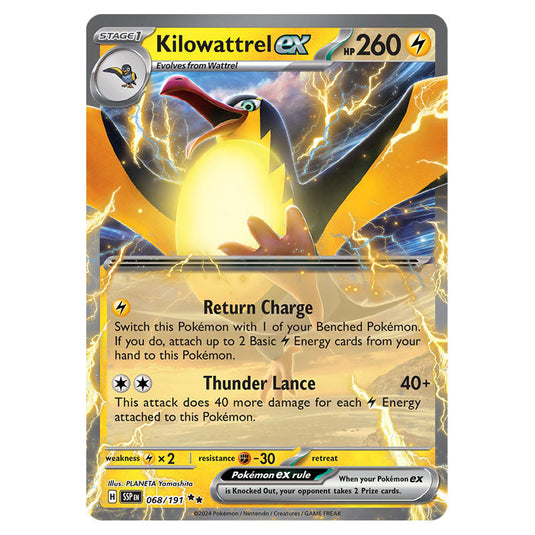 Kilowattrel ex 068 card from the Pokemon set Surging Sparks