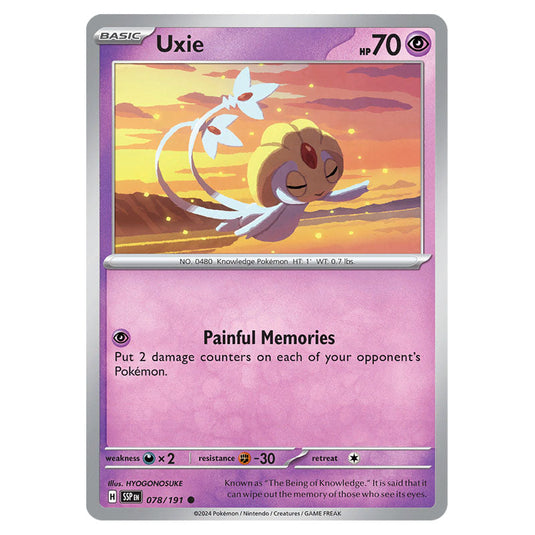 Uxie 078 card from the Pokemon set Surging Sparks