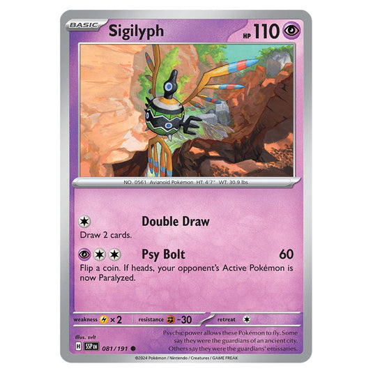 Sigilyph 081 card from the Pokemon set Surging Sparks