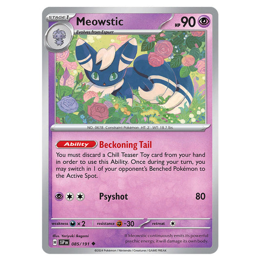 Meowstic 085 card from the Pokemon set Surging Sparks