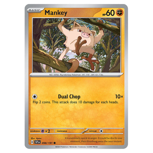 Mankey 098 card from the Pokemon set Surging Sparks