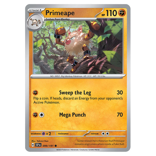 Primeape 099 card from the Pokemon set Surging Sparks