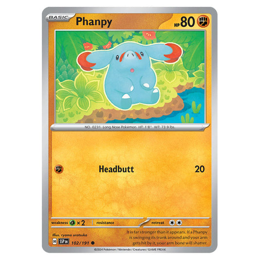 Phanpy 102 card from the Pokemon set Surging Sparks