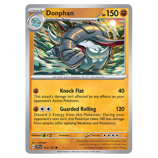 Donphan 103 card from the Pokemon set Surging Sparks