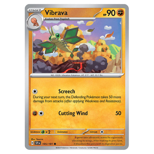 Vibrava 105 card from the Pokemon set Surging Sparks