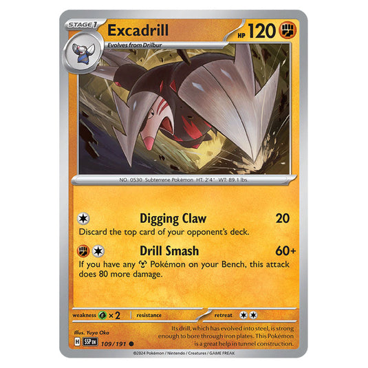 Excadrill 109 card from the Pokemon set Surging Sparks