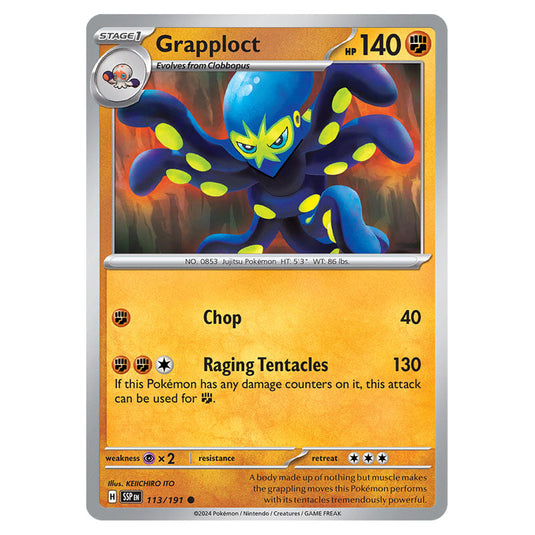 Grapploct 113 card from the Pokemon set Surging Sparks