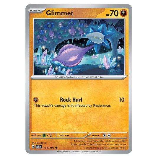 Glimmet 114 card from the Pokemon set Surging Sparks